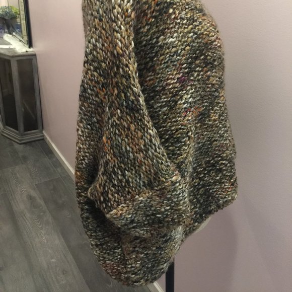 Size M Zara Knit Italian Yarn Beige Brown Mixed Color Cocoon Poncho Sweater - Picture 6 of 10